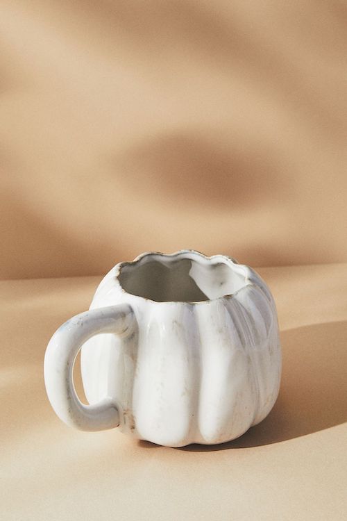white pumpkin shaped mug
