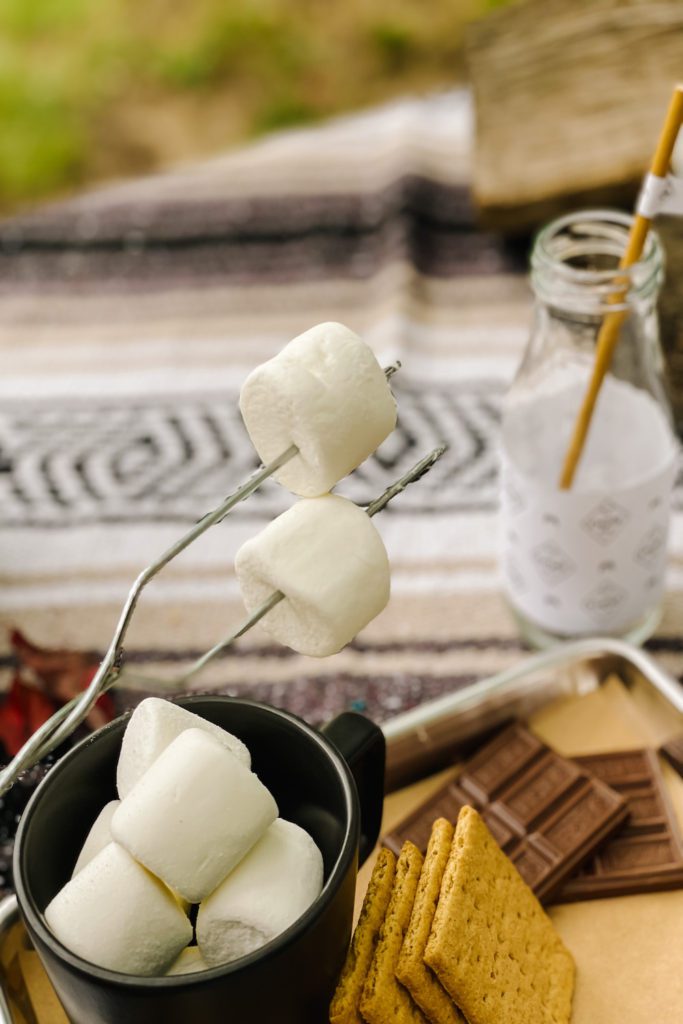 metal roasting stick with marshmallows