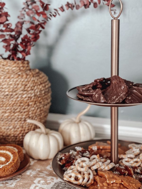 tiered tray of thanksgiving sweets