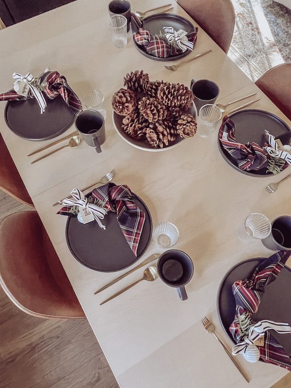 table set for Christmas brunch
