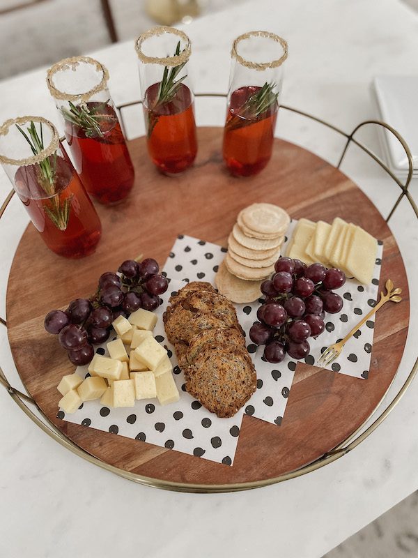 pomegranate mimosas and cheese board