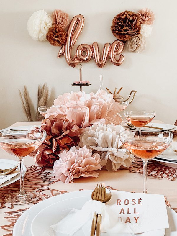 rose gold valentines day aesthetic table