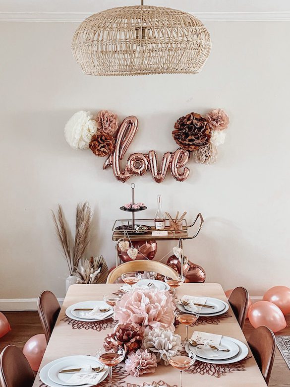 Valentine's Day aesthetic tablescape and bar cart