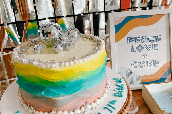 tween girl birthday cake with disco balls
